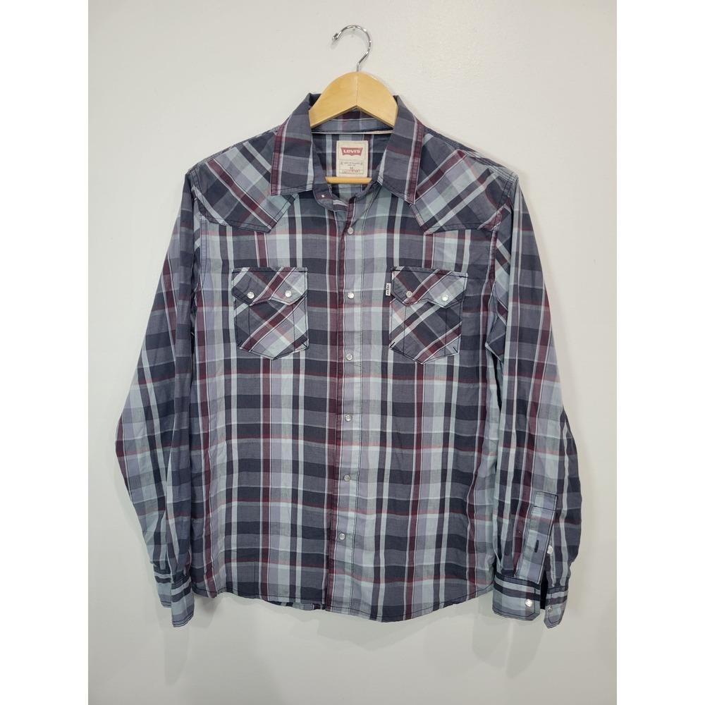 Levi Strauss Mens Plaid Long Sleeve Snap Button Western Shirt
